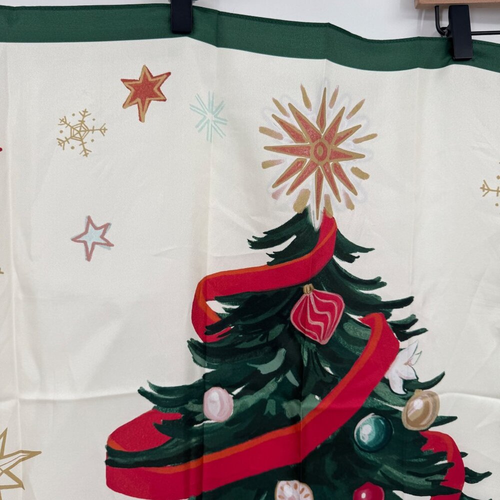 Talbots Christmas Tree Silk Square Scarf New With Tag holiday white green red - Picture 2 of 10